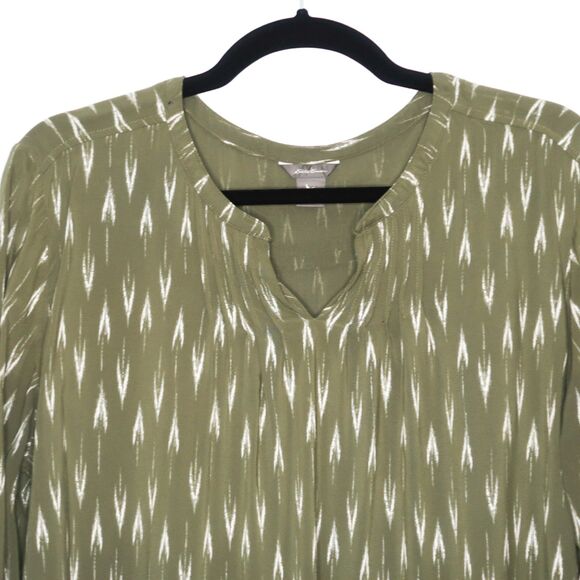 Eddie Bauer Womens Blouse Size Large Olive Green Abstract Tribal‎ Boho Outdoorsy - Picture 5 of 8